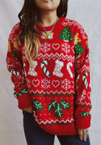 women Christmas snowflake sweater loose Round Neck long sleeve knitting shirt