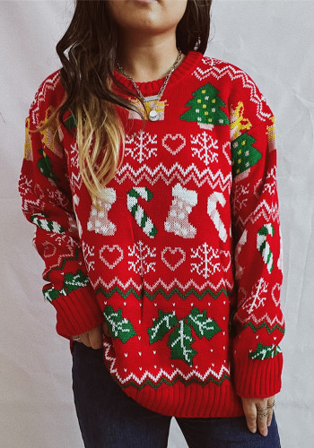 women Christmas snowflake sweater loose Round Neck long sleeve knitting shirt