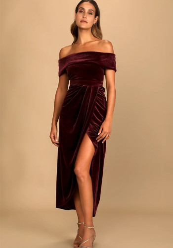 Chic elegant Off Shoulder slit Velvet dress