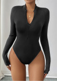 Slim zipper solid color women's long-sleeved Tight Fitting bodysuit