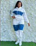 Women Irregular Color-contrast Patchwork Denim Hoodies