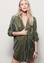 Autumn jacket women's V-neck loose long-sleeved velvet shirt dress