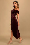 Chic elegant Off Shoulder slit Velvet dress