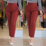 Women Solid Pleated Zipper Cropped Pants