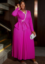 Women autumn and winter diamond v-neck bow party formal party pleated dress