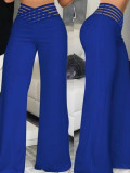 Women Hollow Belt Casual Wide Leg Pants
