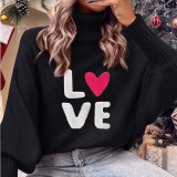 Women red high-neck Bat Sleeves sweater