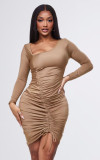 Women drawstring Slash Shoulder Bodycon Dress