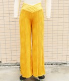 Women Summer Casual Pleated Hollow Wide Leg Pants
