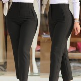 Women Solid Pleated Zipper Cropped Pants