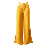 Women Hollow Belt Casual Wide Leg Pants