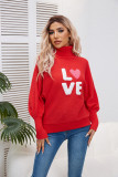Women red high-neck Bat Sleeves sweater