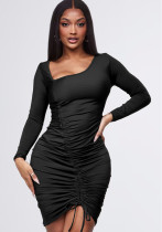 Women drawstring Slash Shoulder Bodycon Dress