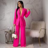 Women Lace-up Blazer and Pants Two-piece Set