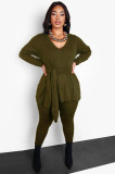 Women Fall and Winter Lace-up Top Long Pants Casual two-piece set