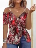 Women Summer Anchor Print Suspender Zipper V-neck T-shirt