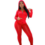 Women Casual Sports Running Fitness Zippered Hooded Top Long Pants Two-piece Set