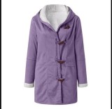 Winter solid color Casual button cardigan warm hooded women's coat