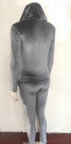Women Fall and Winter Casual Velvet Hooded Zippered Top Long Pants Two-piece Set