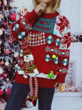 Women autumn and winter Christmas button letter snowman doll sweater