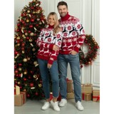 Christmas men's and women's couples wear Christmas elk jacquard long sleeve turtleneck sweater