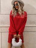 Christmas Women Patchwork Long-sleeved Round Neck Top and Shorts Fur Two-piece Set