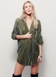 Autumn jacket women's V-neck loose long-sleeved velvet shirt dress