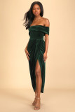 Chic elegant Off Shoulder slit Velvet dress