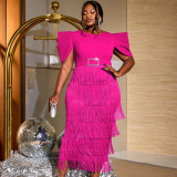 Women flowing wide shoulder tassel skirt party formal party dress