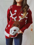Women autumn and winter elk snowflake Round Neck Knitting sweater