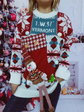 Women autumn and winter Christmas button letter snowman doll sweater