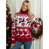 Christmas men's and women's couples wear Christmas elk jacquard long sleeve turtleneck sweater
