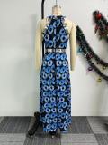 Printed Slim Waist Slit A-line Dress