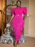 Women flowing wide shoulder tassel skirt party formal party dress