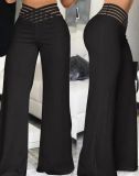 Women Hollow Belt Casual Wide Leg Pants