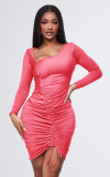 Women drawstring Slash Shoulder Bodycon Dress