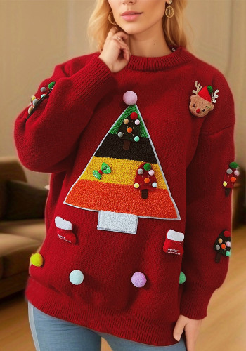 Autumn winter Christmas tree elk pullover sweater
