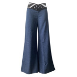 Women Hollow Belt Casual Wide Leg Pants