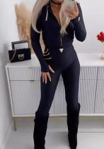 Women Solid Zipper Long Sleeve Top and Pant Two-piece Set Women Solid Zipper Long Sleeve Top and Pant Two-piece Set