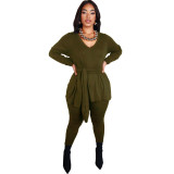 Women Fall and Winter Lace-up Top Long Pants Casual two-piece set