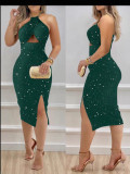 Women summer Halter Neck hollow bodycon dress