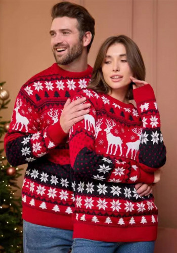 Christmas Autumn winter couples men's women's elk jacquard long-sleeved sweater