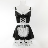 Christmas Women Sexy Plunging Lace-Up Maid Uniform Temptation Apron Four-piece Set