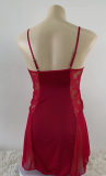 Women Suspender Red Lace See-Through Nightdress Sexy Lingerie