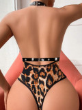 sexy lingerie sexy halter hollow leopard bodysuit