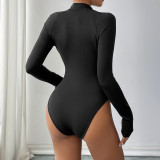 Slim zipper solid color women's long-sleeved Tight Fitting bodysuit