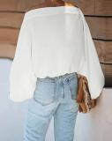 fashionable Casual printed long-sleeved loose women's slash-shoulder bat shirt