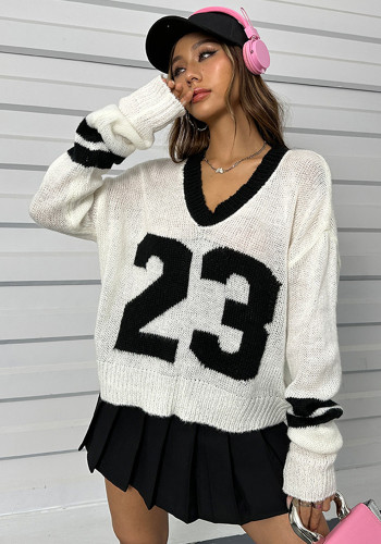 Women autumn and winter fake two-piece v-neck long sleeve sweater