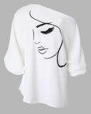 fashionable Casual printed long-sleeved loose women's slash-shoulder bat shirt