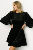 Women's long sleeve ruffle Round Neck short velvet dress
